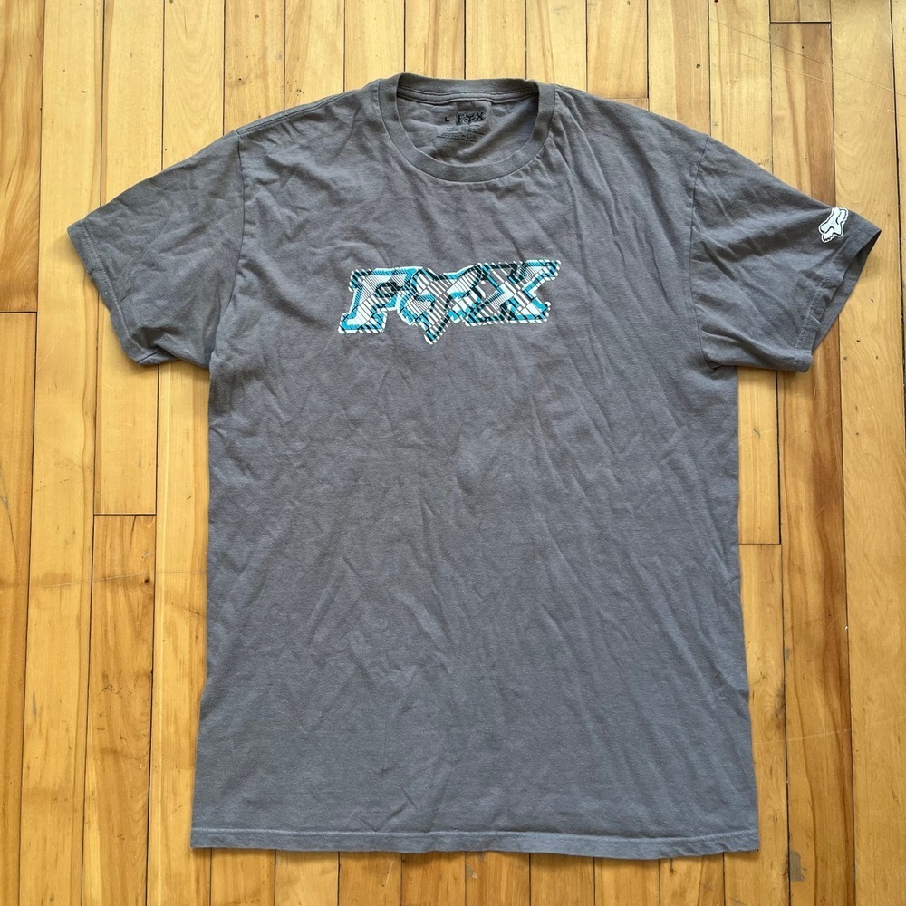 Mens Fox Racing Graphic T Shirt Gray Size Large Short Sleeve Cotton Casual